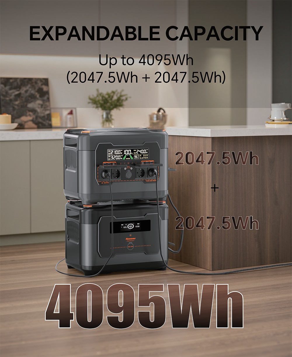 NEWSMY S2400 3000 W-os hordozhat&oacute; erőmű, 2047,5 Wh-s LiFePO₄ akkumul&aacute;tor, 2000 W-os AC gyorst&ouml;lt&eacute;s, napelemes bemenet, 4&times;AC, USB-C &eacute;s DC kimenetek, 10 ms-os UPS biztons&aacute;gi ment&eacute;s otthoni biztons&aacute;gi ment&eacute;shez, kempingez&eacute;shez &eacute;s h&aacute;l&oacute;zaton k&iacute;v&uuml;li haszn&aacute;lathoz