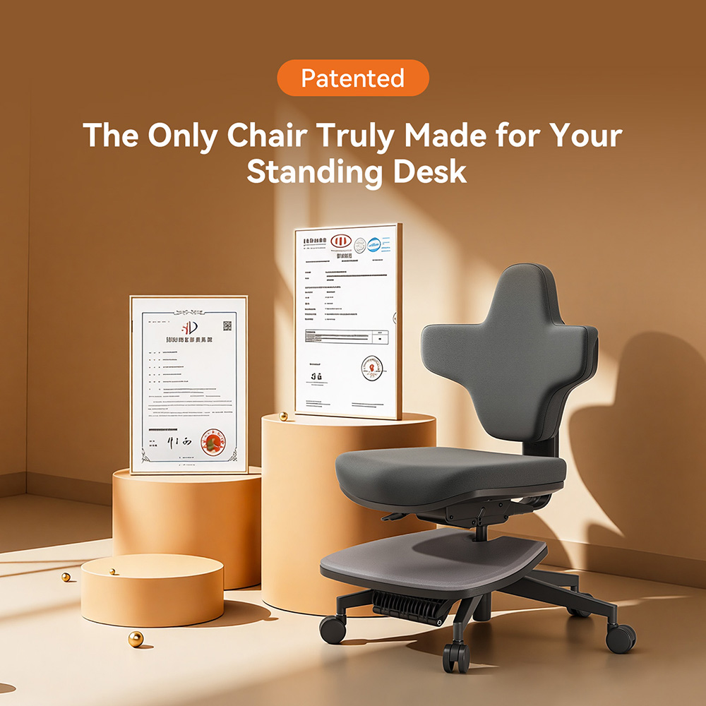 NEWTRAL MT-L Standing-Mate Ergonomischer Stehschreibtischstuhl, Dynamische Haltungsunterst&uuml;tzung, 167&deg; klappbare R&uuml;ckenlehne, Verstellbare Sitztiefe 42&ndash;49 cm, 4-stufige Neigungsverstellung, Memory-Schaum-Kissen, Armlehnenloses Design, Belastbarkeit 160 kg &ndash; Dunkelgrau