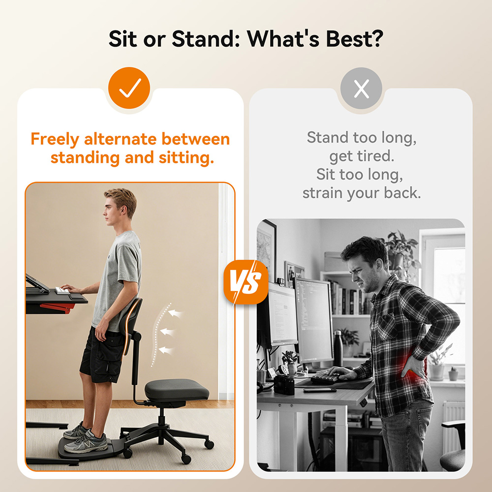 NEWTRAL MT-L Standing-Mate Ergonomischer Stehschreibtischstuhl, Dynamische Haltungsunterst&uuml;tzung, 167&deg; klappbare R&uuml;ckenlehne, Verstellbare Sitztiefe 42&ndash;49 cm, 4-stufige Neigungsverstellung, Memory-Schaum-Kissen, Armlehnenloses Design, Belastbarkeit 160 kg &ndash; Dunkelgrau