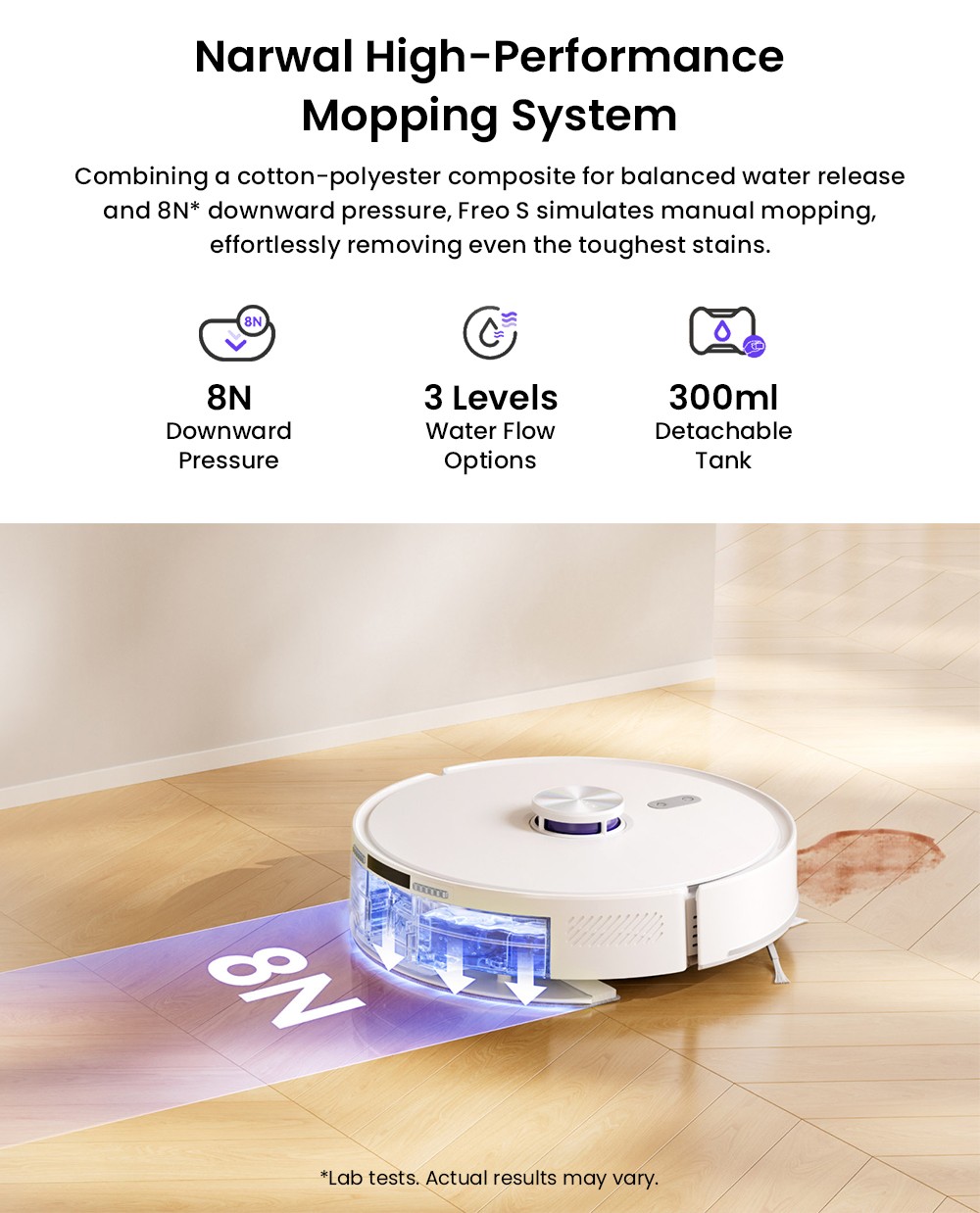 Refurbished Narwal Freo S Robot Vacuum and Mop, Auto Dust Collection, 8000Pa Suction, Smart Navigation & Voice Control