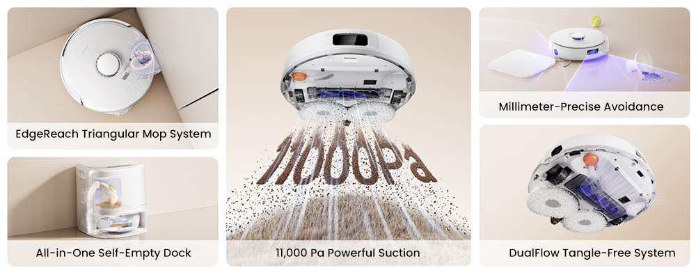 Refurbished Narwal Freo X10 Pro Robot Vacuum Cleaner, Tangle Free Robot Mop, 11000Pa Powerful Suction, Self-Emptying, Auto Mop Washing, Auto Drying, Obstacle Avoidance, Ideal for Pet Hair and Hard Floor - White