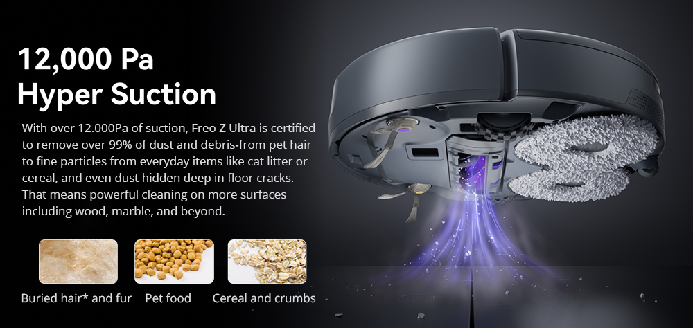 Refurbished Narwal Freo Z Ultra Robot Vacuum and Mop with Base Station, 12,000Pa Power, Self-Empty, Dual-camera, 120-day Maintenance-Free, Auto Mop Lifting To 12mm, Tri-Laser Obstacle Avoidance, AI-Adaptive Hot Water Washing & Drying - Gray