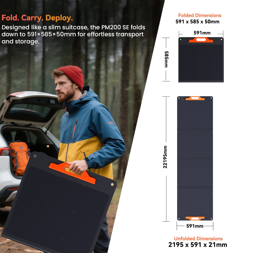 OSCAL PM200 SE 200W Faltbares Solarpanel, 24,6 % hocheffiziente monokristalline Solarzellen, ETFE-Oberfl&auml;che, IP67 wasserdicht, MC4-Ausgang, verstellbarer St&auml;nder, f&uuml;r Camping und Wohnmobile