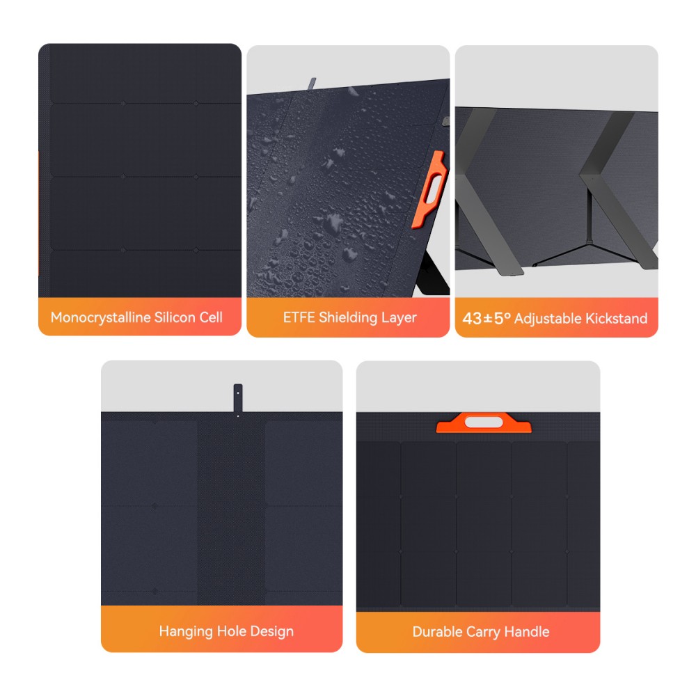 OSCAL PM200 SE 200W Faltbares Solarpanel, 24,6 % hocheffiziente monokristalline Solarzellen, ETFE-Oberfl&auml;che, IP67 wasserdicht, MC4-Ausgang, verstellbarer St&auml;nder, f&uuml;r Camping und Wohnmobile