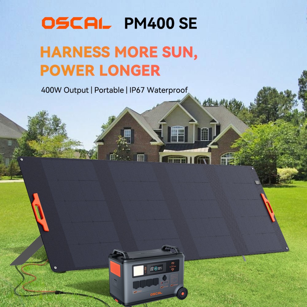 OSCAL PM400 SE 400W Faltbares Solarpanel, 24,6 % hocheffiziente monokristalline Solarzellen, ETFE-Oberfl&auml;che, IP67 wasserdicht, MC4-Ausgang, verstellbarer St&auml;nder, f&uuml;r Camping und Wohnmobile