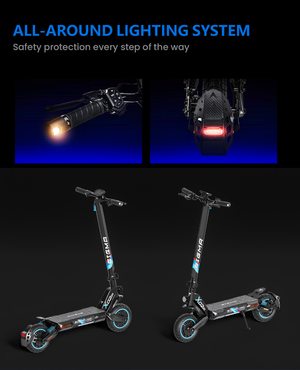SIGMA X02 Elektroroller, zwei 800-W-Brushless-Motoren, 48-V-18-Ah-Lithium-Akku, 55 km/h H&ouml;chstgeschwindigkeit, 70 km Reichweite, 10-Zoll-Schlauchlosreifen, Vorder- und Hinterradfederung, Scheibenbremsen, Rahmen aus Aluminiumlegierung, maximale Zuladung 120 kg