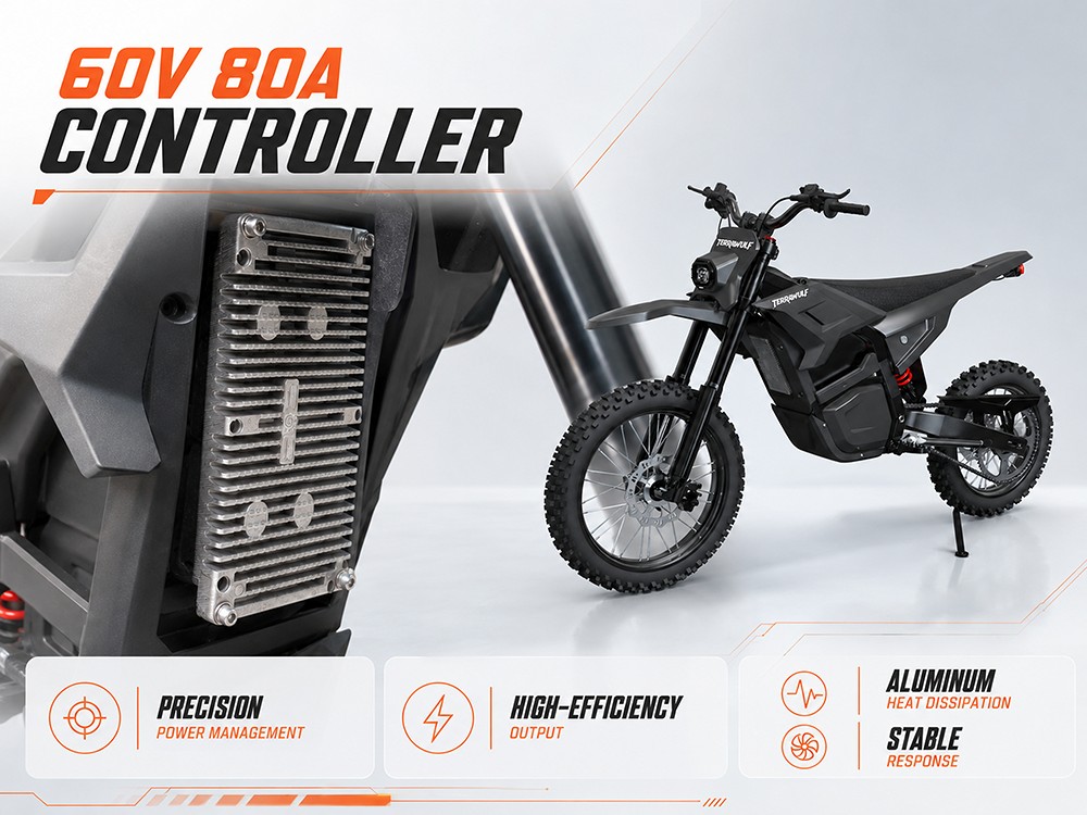 TERRAWULF M7 Electric Dirt Bike, 5000W Peak Motor, 200N·m Torque, 60V 27Ah Removable Lithium Battery, 70km/h Max Speed, 50km Range, Hydraulic Disc Brakes, IPX6 Waterproof, 17"/14" Off-Road Tires