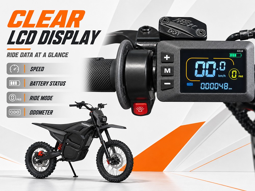 TERRAWULF M7 Electric Dirt Bike, 5000W Peak Motor, 200N·m Torque, 60V 27Ah Removable Lithium Battery, 70km/h Max Speed, 50km Range, Hydraulic Disc Brakes, IPX6 Waterproof, 17"/14" Off-Road Tires