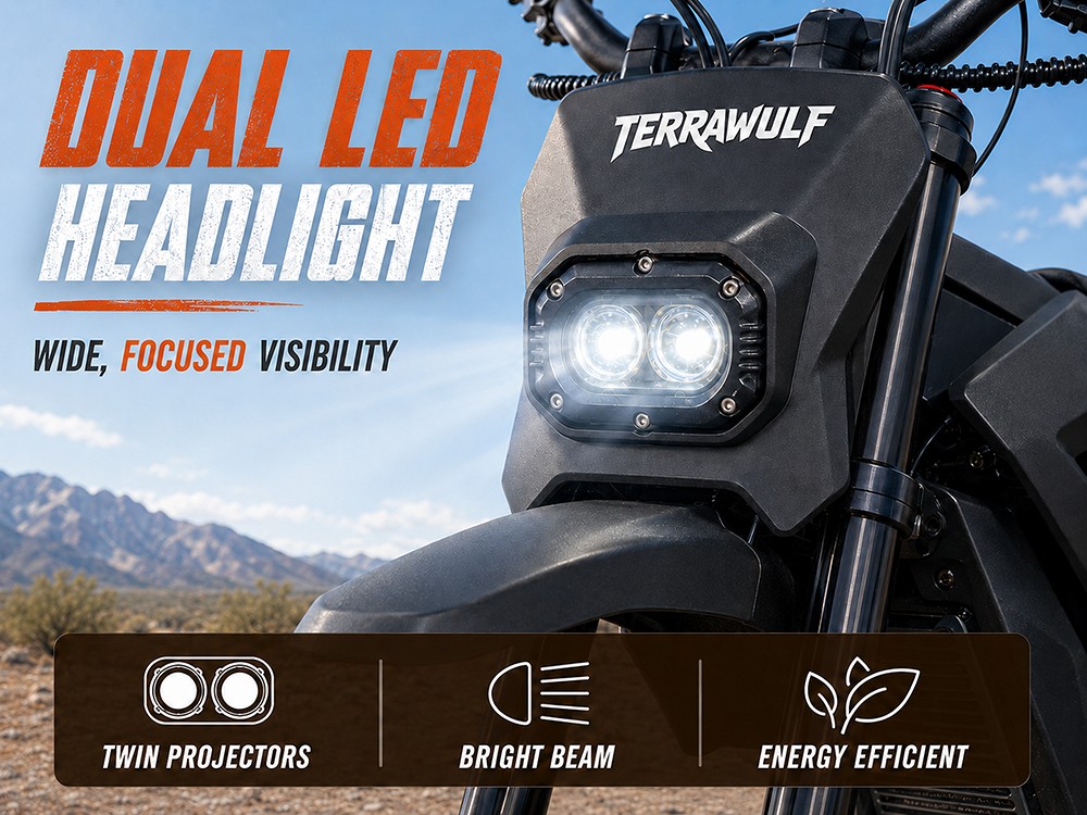 TERRAWULF M7 Electric Dirt Bike, 5000W Peak Motor, 200N·m Torque, 60V 27Ah Removable Lithium Battery, 70km/h Max Speed, 50km Range, Hydraulic Disc Brakes, IPX6 Waterproof, 17"/14" Off-Road Tires