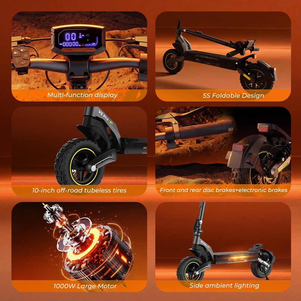 iScooter V5Pro &Ouml;sszecsukhat&oacute; Elektromos Roller, 1000W Motor, 20km/h Max. Sebess&eacute;g, 70km Hat&oacute;t&aacute;v, 48V 12,5Ah Akkumul&aacute;tor, Kettős Felf&uuml;ggeszt&eacute;s, Kettős T&aacute;rcsaf&eacute;k + E-f&eacute;k, 10