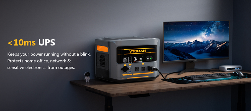 VTOMAN FlashSpeed 2400 Portable Power Station, 1408Wh LiFePO4 Battery, 2400W AC Output, 3200W Peak Power, 12 Output Ports, 100W USB-C, 600W Solar Input, 1500W AC Input, <10ms UPS