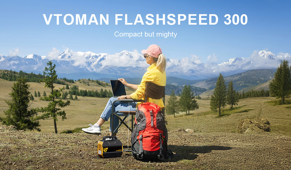 VTOMAN FlashSpeed 300 Portable Power Station, 230Wh LiFePO4 Battery, 300W AC Output, 600W Peak Power,  7 Ports, 100W USB-C Input/Output, 3 USB-A Ports, 12V/10A DC Output, 90W DC Input