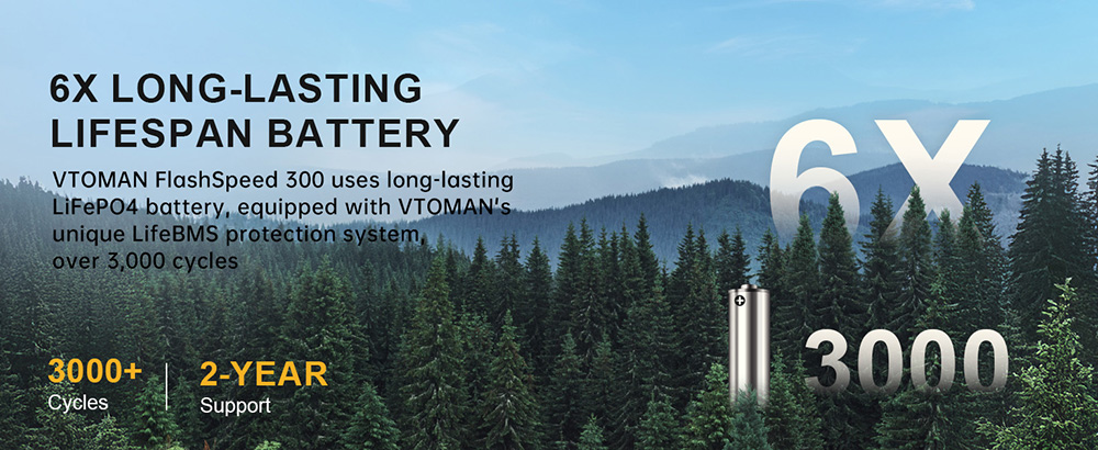 VTOMAN FlashSpeed 300 Portable Power Station, 230Wh LiFePO4 Battery, 300W AC Output, 600W Peak Power,  7 Ports, 100W USB-C Input/Output, 3 USB-A Ports, 12V/10A DC Output, 90W DC Input
