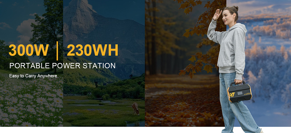 VTOMAN FlashSpeed 300 Portable Power Station, 230Wh LiFePO4 Battery, 300W AC Output, 600W Peak Power,  7 Ports, 100W USB-C Input/Output, 3 USB-A Ports, 12V/10A DC Output, 90W DC Input
