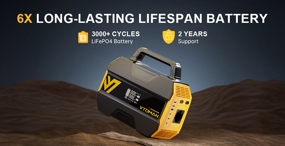 VTOMAN FlashSpeed 300 Portable Power Station, 230Wh LiFePO4 Battery, 300W AC Output, 600W Peak Power,  7 Ports, 100W USB-C Input/Output, 3 USB-A Ports, 12V/10A DC Output, 90W DC Input