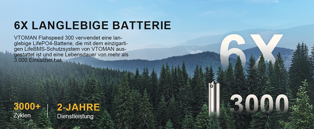 VTOMAN FlashSpeed 300 Tragbare Powerstation, 230Wh LiFePO4-Batterie, 300W AC-Ausgang, 600W Spitzenleistung, 7 Anschl&uuml;sse, 100W USB-C Ein-/Ausgang, 3 USB-A-Anschl&uuml;sse, 12V/10A DC-Ausgang, 90W DC-Eingang