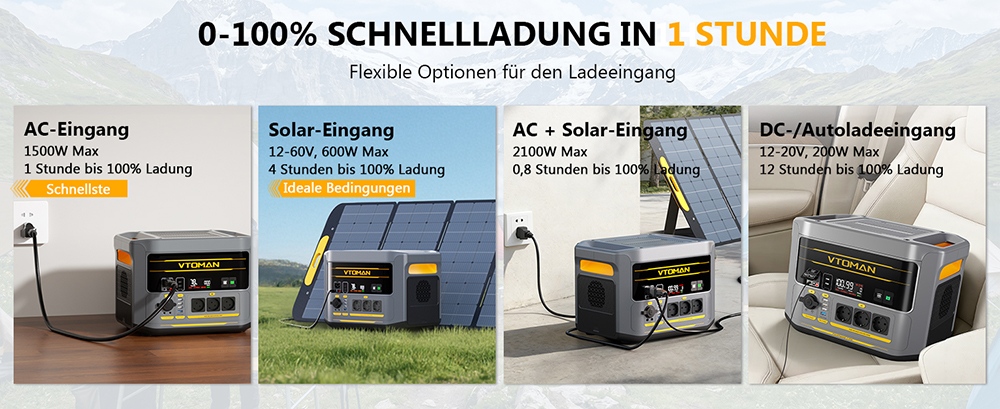 VTOMAN FlashSpeed 2400 Tragbare Powerstation, 1408Wh LiFePO4-Batterie, 2400W AC-Ausgang, 3200W Spitzenleistung, 12 Ausgangsanschlüsse, 100W USB-C, 600W Solar-Eingang, 1500W AC-Eingang, <10ms USV