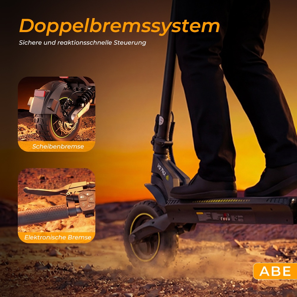 V5 Pro Faltbarer Elektroroller, 500W Motor, 20km/h Höchstgeschwindigkeit, 70km Reichweite, 48V 12,5Ah Batterie, Doppelte Federung, Doppelte Scheibenbremsen + E-Bremse, 10' schlauchlose Offroad-Reifen, APP-Steuerung
