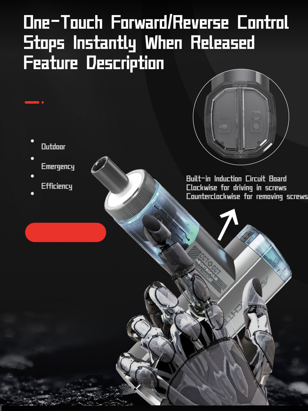 Tournevis en T MECHTRON TL-T007S PRO 4V, couple &eacute;lectrique 5 N&middot;m, couple manuel 8 N&middot;m, vitesse 270 tr/min, embouts magn&eacute;tiques &agrave; d&eacute;gagement rapide, &eacute;clairage LED, batterie 1500 mAh, chargement USB