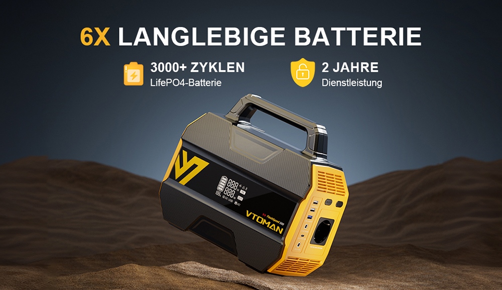 VTOMAN FlashSpeed 300 Tragbare Powerstation, 230Wh LiFePO4-Batterie, 300W AC-Ausgang, 600W Spitzenleistung, 7 Anschl&uuml;sse, 100W USB-C Ein-/Ausgang, 3 USB-A-Anschl&uuml;sse, 12V/10A DC-Ausgang, 90W DC-Eingang