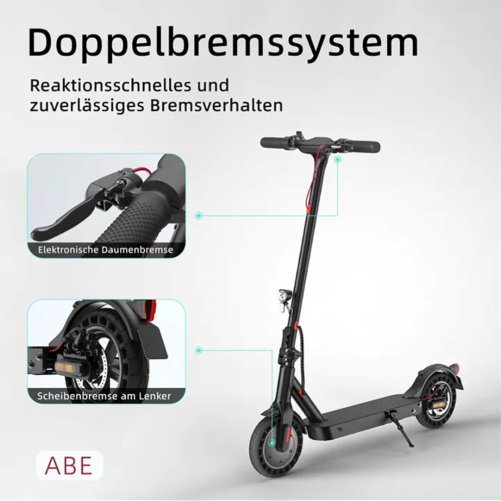 E9T MAX ABE Elektroroller, 500W Motor, 36V10Ah Batterie, 20km/h Geschwindigkeit, 40km Reichweite, 10" Wabenreifen, elektronische Daumenbremse & Scheibenbremse am Lenker, 120kg maximale Belastung
