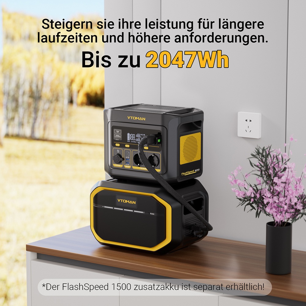 VTOMAN FlashSpeed 600 Tragbare Powerstation, 499Wh LiFePO4-Batterie, 600W AC-Ausgang, 1200W Spitzenleistung, V-Beyond-Technologie, 2×100W USB-C PD, 400W AC-Schnellladung, USV-Backup, erweiterbare Kapazität