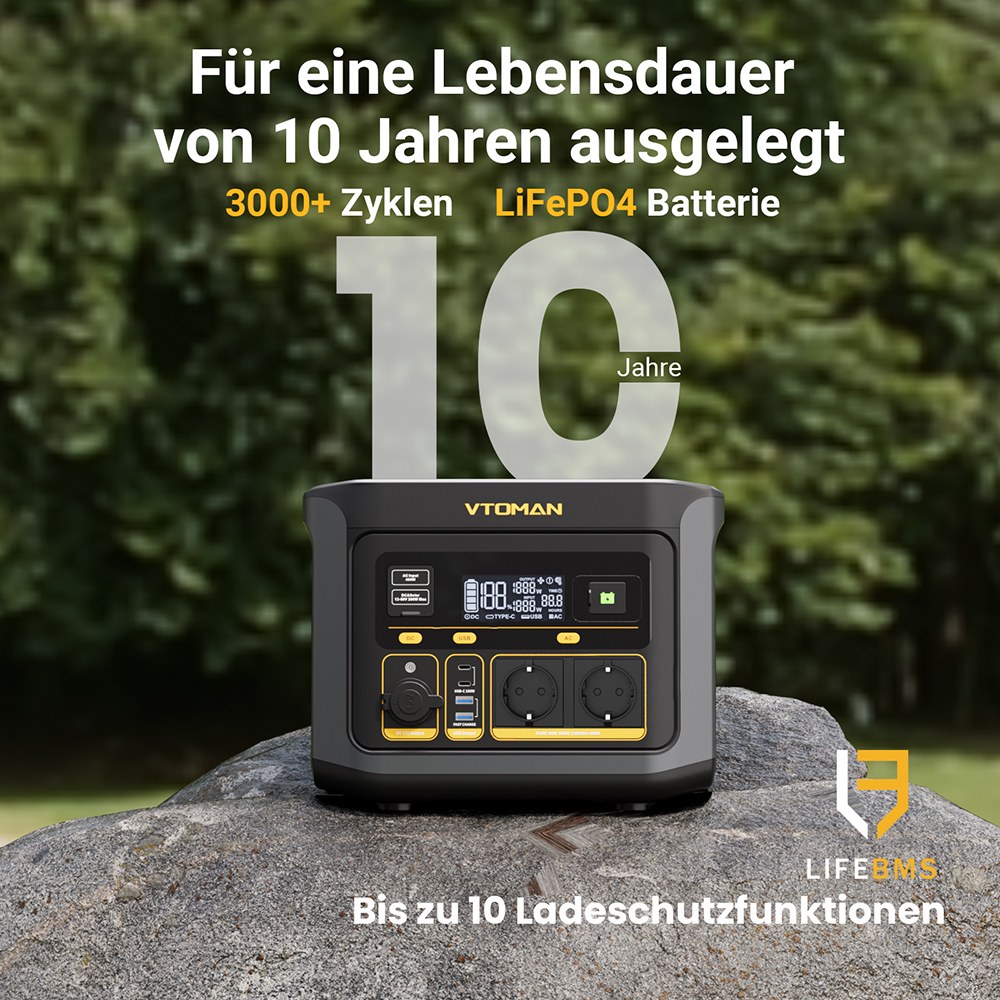 VTOMAN FlashSpeed 600 Tragbare Powerstation, 499Wh LiFePO4-Batterie, 600W AC-Ausgang, 1200W Spitzenleistung, V-Beyond-Technologie, 2×100W USB-C PD, 400W AC-Schnellladung, USV-Backup, erweiterbare Kapazität