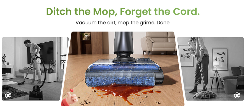 Vactidy X7S nedves és száraz porszívó, 150W motor, 20kPa szívóerő, 2600mAh tisztító akkumulátor, 40 perces üzemidő, 800 ml víztartály, 3 tisztítási mód, ön rendszer, 180° Lapos felület tisztítása, nulla éltisztítás