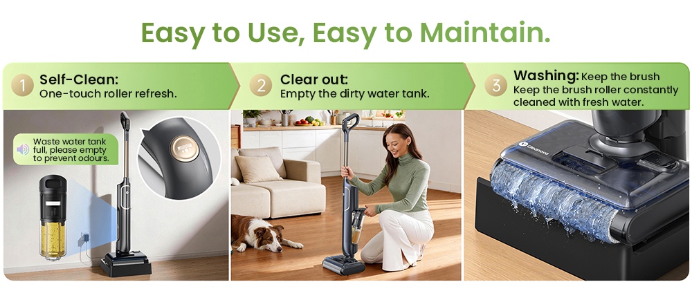 Vactidy X7S nedves és száraz porszívó, 150W motor, 20kPa szívóerő, 2600mAh tisztító akkumulátor, 40 perces üzemidő, 800 ml víztartály, 3 tisztítási mód, ön rendszer, 180° Lapos felület tisztítása, nulla éltisztítás