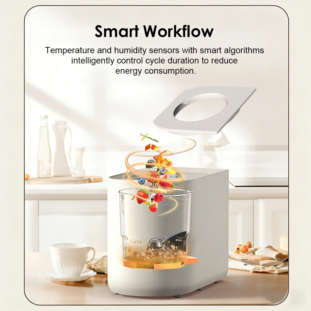 BEECO HQD-450 Broyeur de Déchets Alimentaires de Cuisine Intelligent, Capacité de 4,5 L, 3 Modes Intelligents, Temps de Traitement de 3–8 H, Filtre à Charbon Actif de 1 kg, Nettoyage Automatique, Fonctionnement Silencieux <35 dB - Blanc Lotte