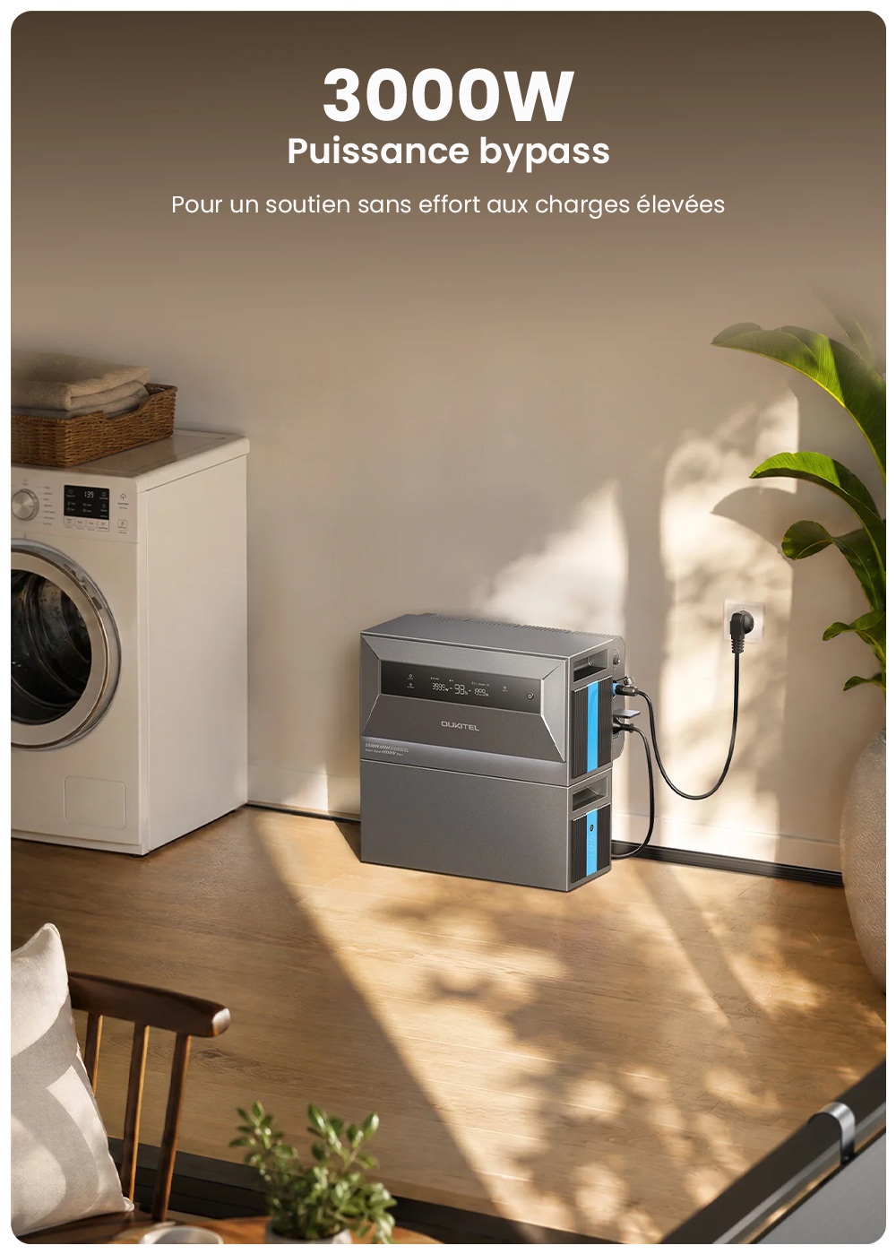 OUKITEL EP2500 Station d'alimentation portable, puissance de sortie de 2500W, batterie LiFePO4 de 2048Wh, entr&eacute;e solaire de 4000W, 4 MPPT, sortie sur r&eacute;seau de 2500W, puissance de d&eacute;rivation de 3000W, capacit&eacute; extensible de 16,384kWh, 4000+ cycles