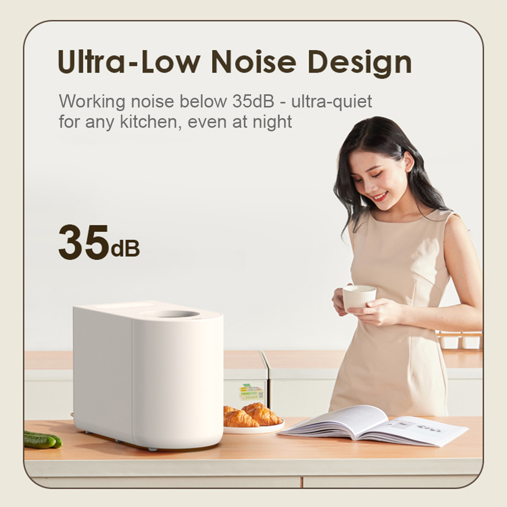 BEECO HQD-450 Broyeur de Déchets Alimentaires de Cuisine Intelligent, Capacité de 4,5 L, 3 Modes Intelligents, Temps de Traitement de 3–8 H, Filtre à Charbon Actif de 1 kg, Nettoyage Automatique, Fonctionnement Silencieux <35 dB - Blanc Lotte