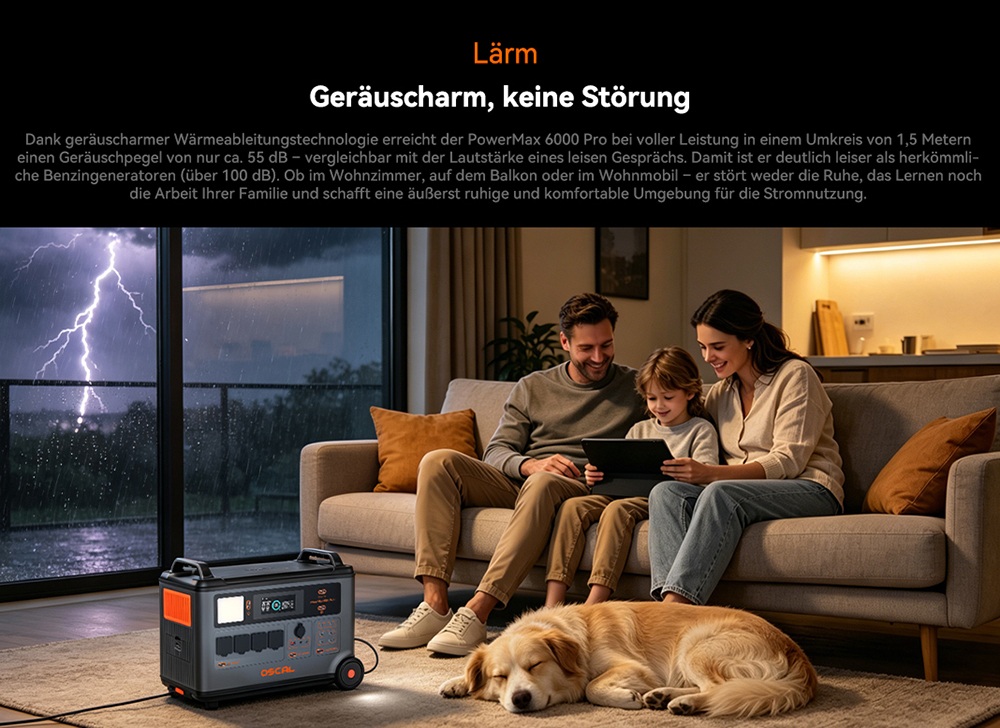 Oscal PowerMax 6000 Pro Tragbare Powerstation, 3600Wh LiFePO4-Akku, auf 57600Wh erweiterbar, 6000W reiner Sinuswellenausgang, 9000W Spitzenleistung, 14 Ausg&auml;nge, 3000W Solareingang, 3500+ Ladezyklen, USV, App-Steuerung