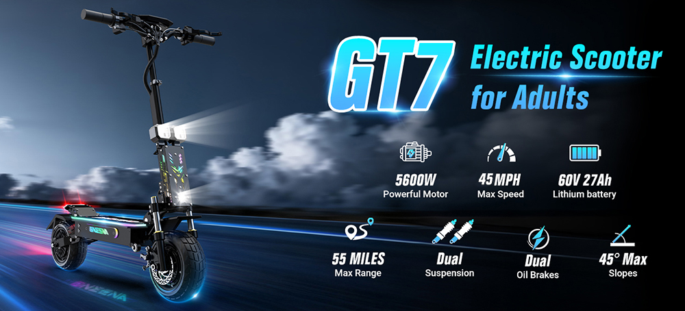 ONECNA GT7 Faltbarer Elektroroller, zwei 2800-W-Motoren, 60V 27Ah Batterie, H&ouml;chstgeschwindigkeit 45MPH, Reichweite 89 km, 11 breire Gel&auml;ndereifen, 45&deg; Steigf&auml;higkeit, Doppelfederung, Doppel-&Ouml;lbremsen, App-Steuerung, 150kg max. Tragf&auml;higkeit