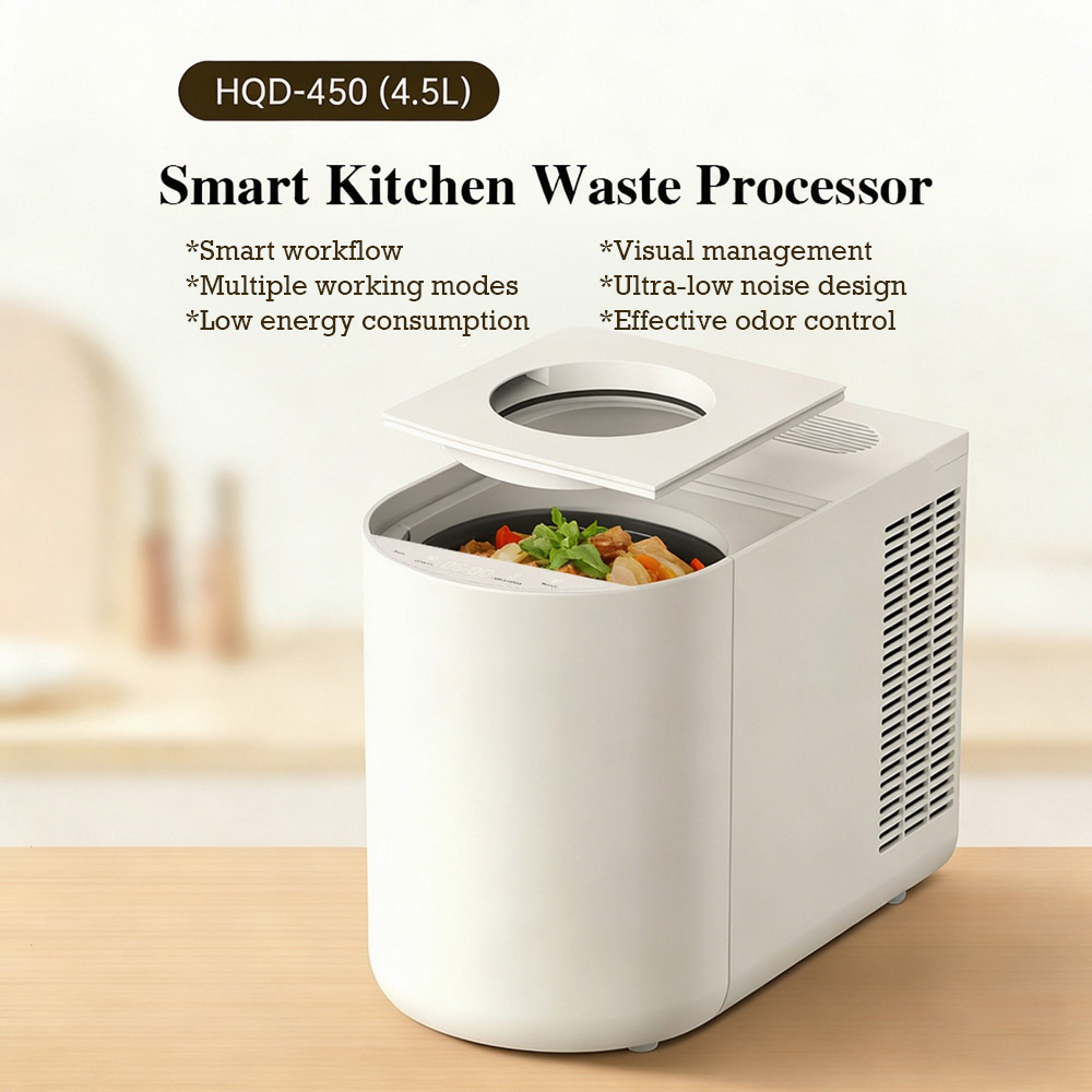 BEECO HQD-450 Smarter Küchenabfallverwerter, 4,5 l Fassungsvermögen, 3 intelligente Modi, 3–8 Std. Verarbeitungszeit, 1 kg Aktivkohlefilter, Automatische Reinigung, <35 dB Geräuschpegel - Lotte Weiß