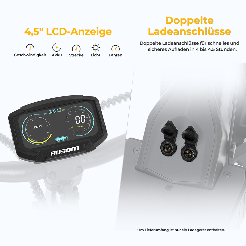 Ausom L2 Elektroroller mit zwei Motoren, 1600W (800W&times;2) Motoren, 55 km/h H&ouml;chstgeschwindigkeit, 70 km Reichweite, 48V 15,6Ah Batterie, 10&times;3