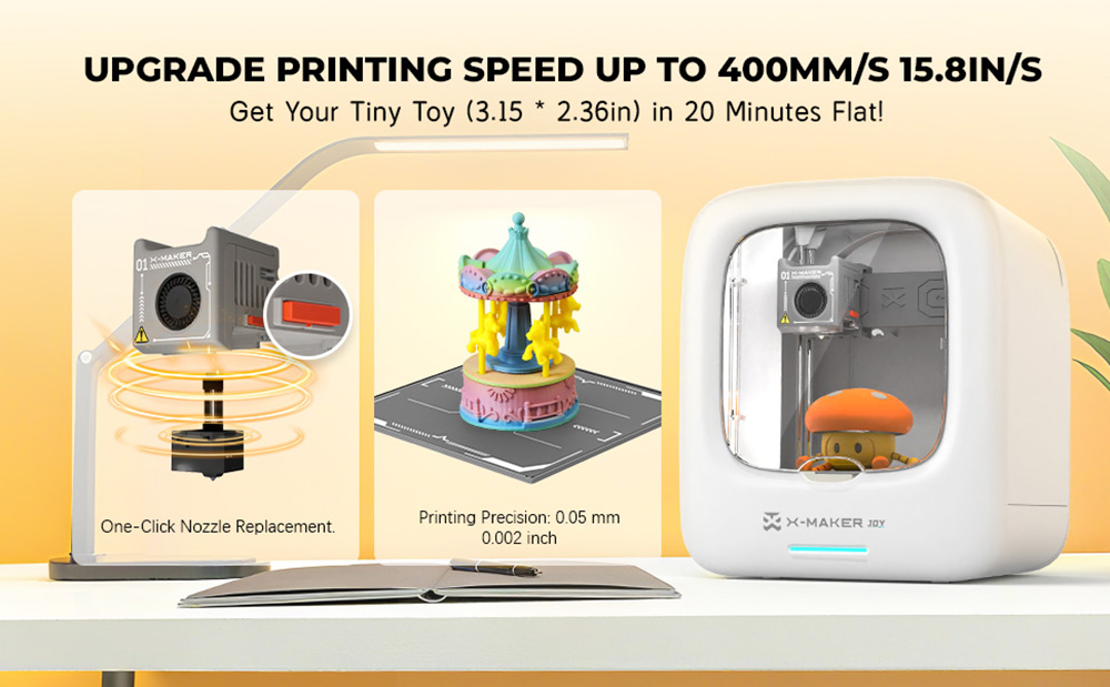 AOSEED X-MAKER JOY AI+ V4.0 3D Printer for Kids, 120x120x120mm Build Volume, 260℃ Nozzle Temperature, 300mm/s Print Speed, Wi-Fi & App Control, Fully Enclosed