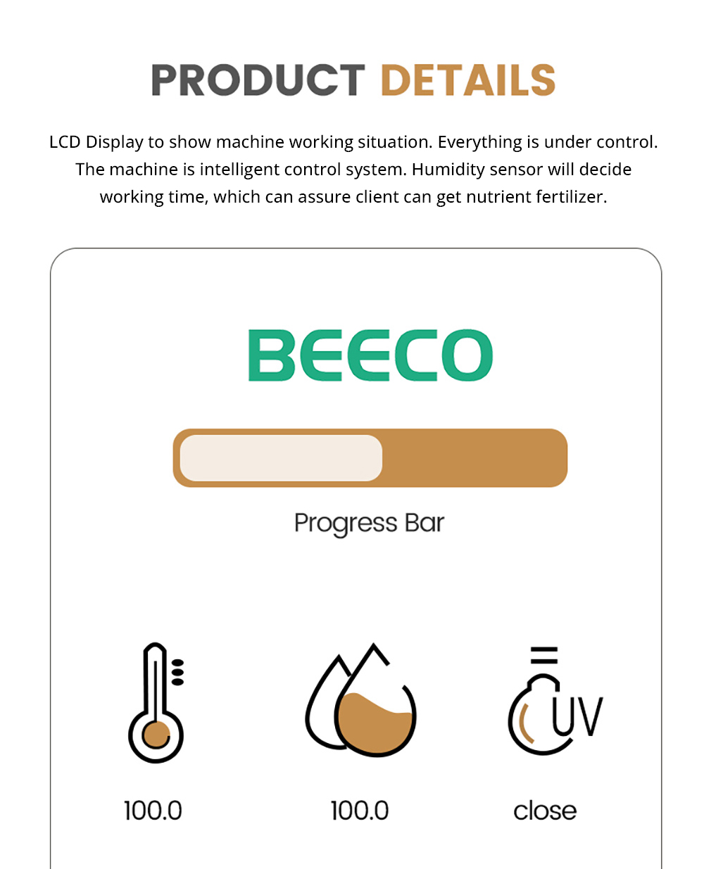 BEECO HQD-314Pro Kitchen Composter, 3.3L Capacity, Turning Waste into Natural Fertilizer, Built-in UVC Light, Child Lock, LCD Screen