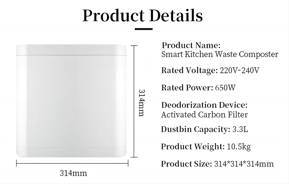 BEECO HQD-314Pro Kitchen Composter, 3.3L Capacity, Turning Waste into Natural Fertilizer, Built-in UVC Light, Child Lock, LCD Screen