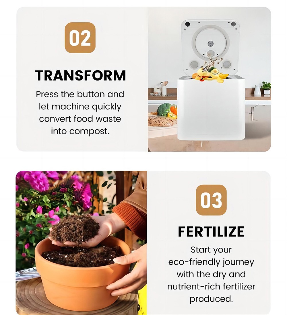 BEECO HQD-314Pro Kitchen Composter, 3.3L Capacity, Turning Waste into Natural Fertilizer, Built-in UVC Light, Child Lock, LCD Screen