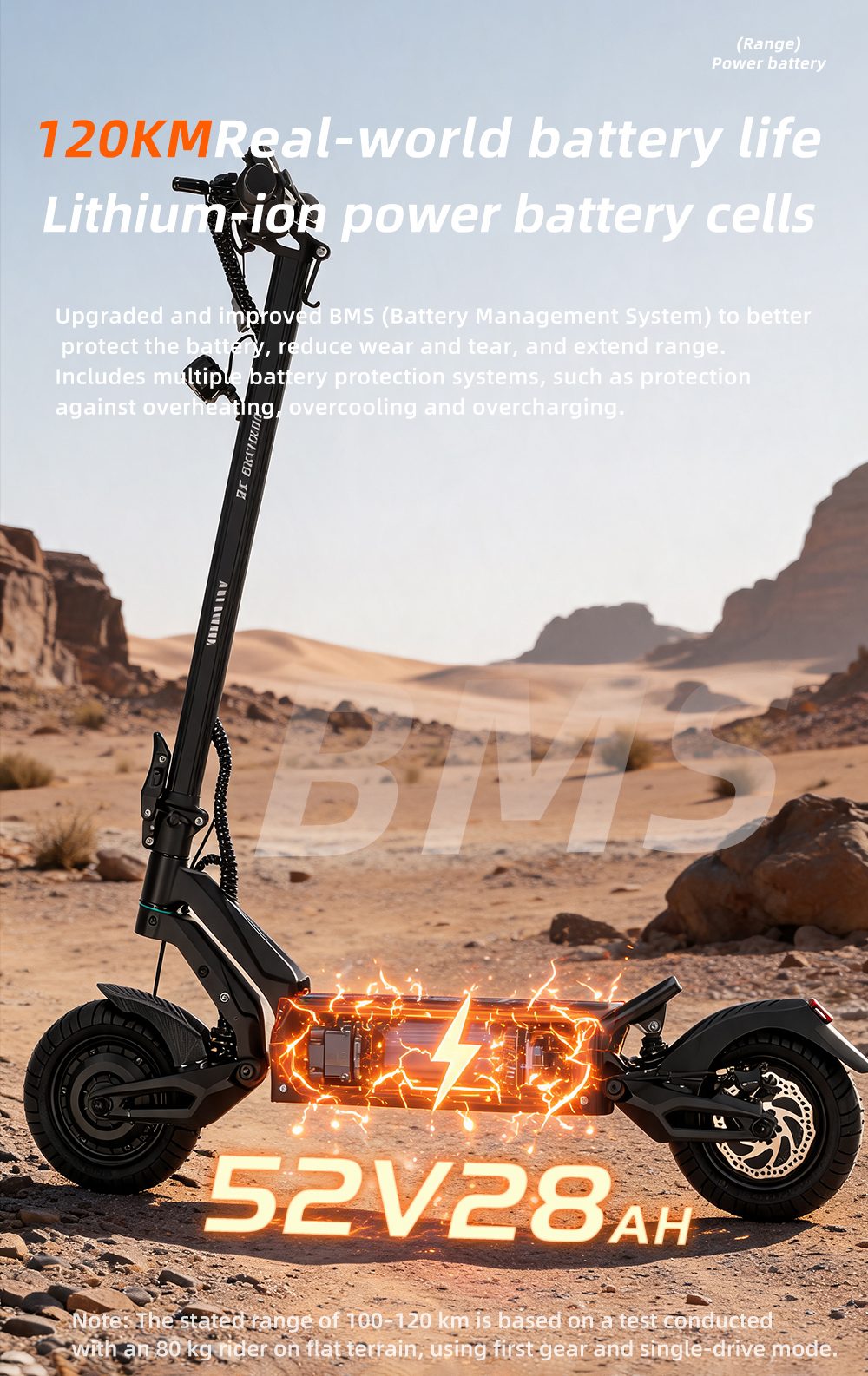 Trottinette &eacute;lectrique pliable BOYUEDA G6, double moteur de 1600 W, puissance de cr&ecirc;te de 3600 W, vitesse maximale de 70 km/h, batterie 52 V 28 Ah, autonomie de 120 km, pneus tout-terrain de 10 pouces, suspension de type C, freins &agrave; disque hydrauliques
