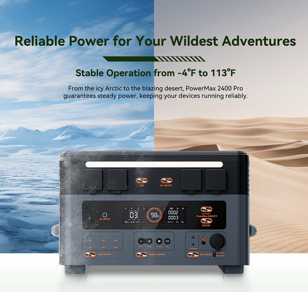 Blackview Oscal PowerMax2400 Pro Portable Power Station, 2016Wh 2400W Outdoor Generator, 3500+ Cycles LiFePO4, Dual Speakers, 1.2H Fast Charge, Smart APP