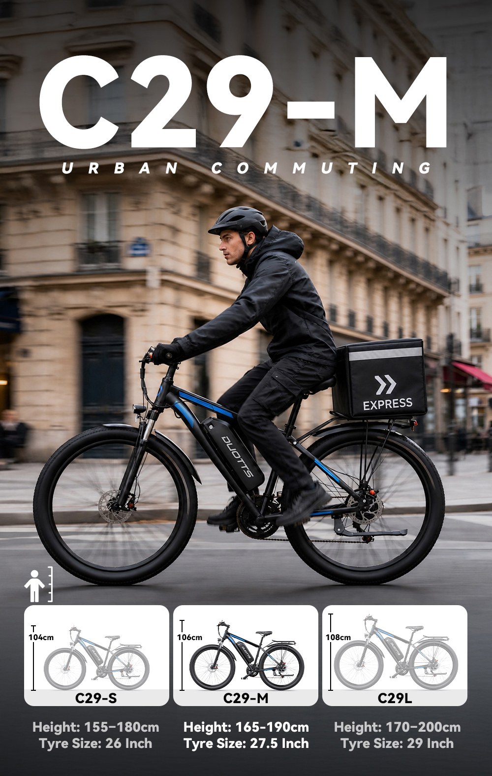 DUOTTS C29-M Electric Bike, 750W Motor, 48V 15Ah Battery, 45&ndash;50km/h Top Speed, 90km Range, 27.5&times;2.125