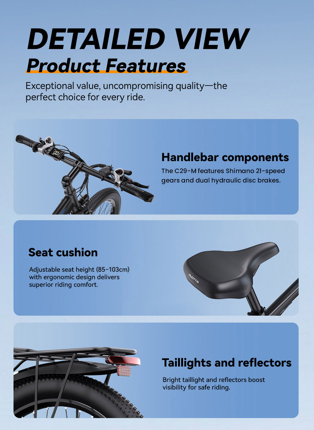 DUOTTS C29-M Electric Bike, 750W Motor, 48V 15Ah Battery, 45&ndash;50km/h Top Speed, 90km Range, 27.5&times;2.125