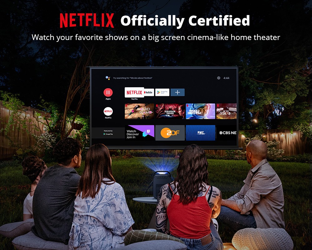 Refurbished [Upgraded Edition] ETOE Seal Pro 1300 ANSI 1080P Projector – Netflix & Google TV Certified, Dolby Audio, Auto Focus, 2 x 10W Speaker