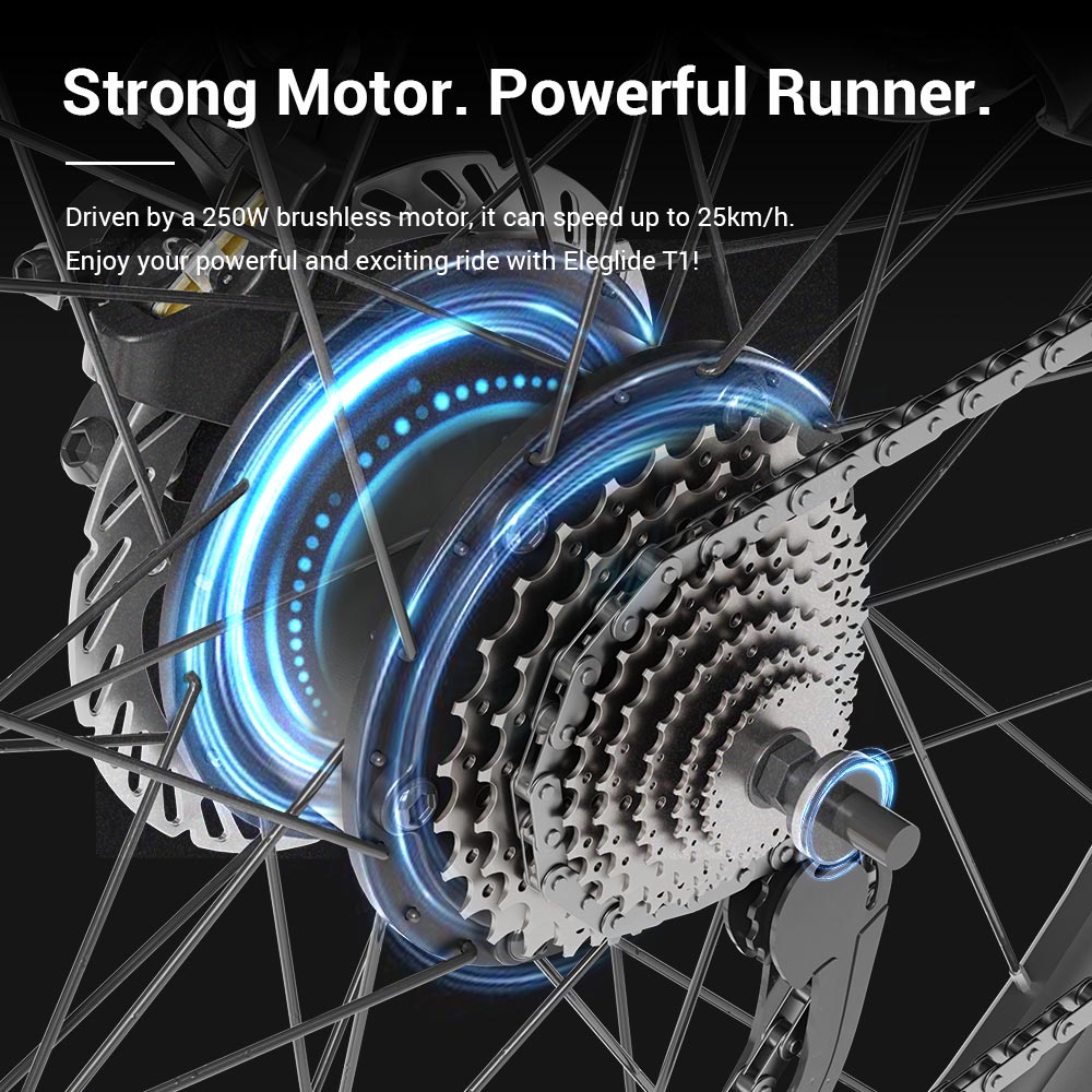 Eleglide T1 Elektrofahrrad, 250-W-Motor, herausnehmbarer 36-V-13-Ah-Akku, 100 km Reichweite, 25 km/h H&ouml;chstgeschwindigkeit, Shimano 7-Gang-Schaltung, 27,5