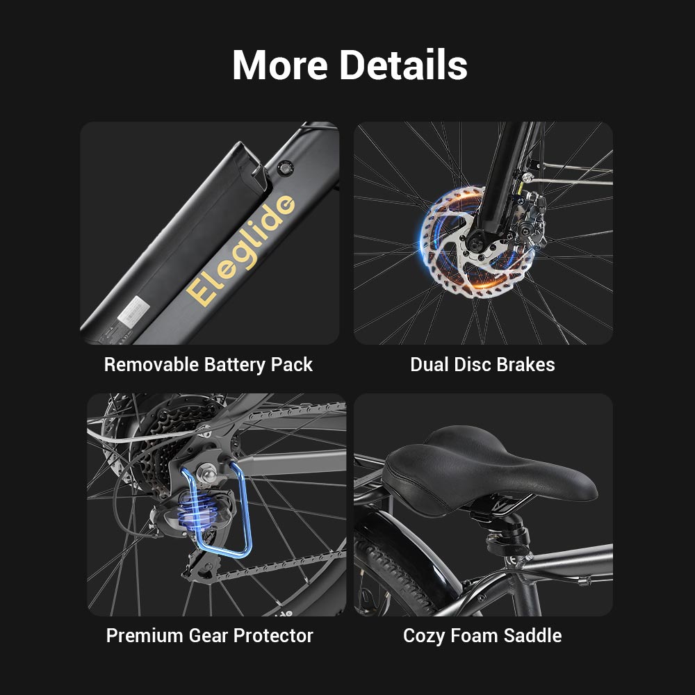 Eleglide T1 Elektrofahrrad, 250-W-Motor, herausnehmbarer 36-V-13-Ah-Akku, 100 km Reichweite, 25 km/h H&ouml;chstgeschwindigkeit, Shimano 7-Gang-Schaltung, 27,5