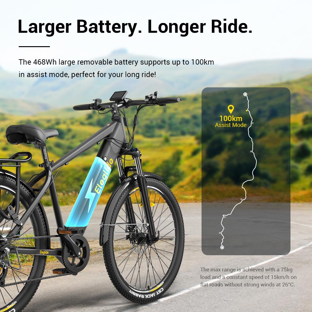 Eleglide T1 Elektrofahrrad, 250-W-Motor, herausnehmbarer 36-V-13-Ah-Akku, 100 km Reichweite, 25 km/h H&ouml;chstgeschwindigkeit, Shimano 7-Gang-Schaltung, 27,5