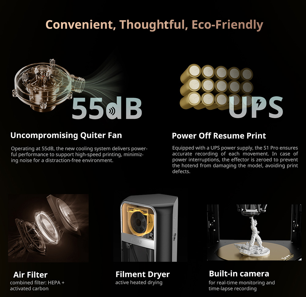 FLSUN S1 Pro 1200mm/s Ultra Fast Delta 3D Printer, 320*320*430mm, Al Detection, Auto-leveling, Klipper Firmware, 350℃ Metal Hotend, Smart Zone Heating, Filament Dryer - EU Plug