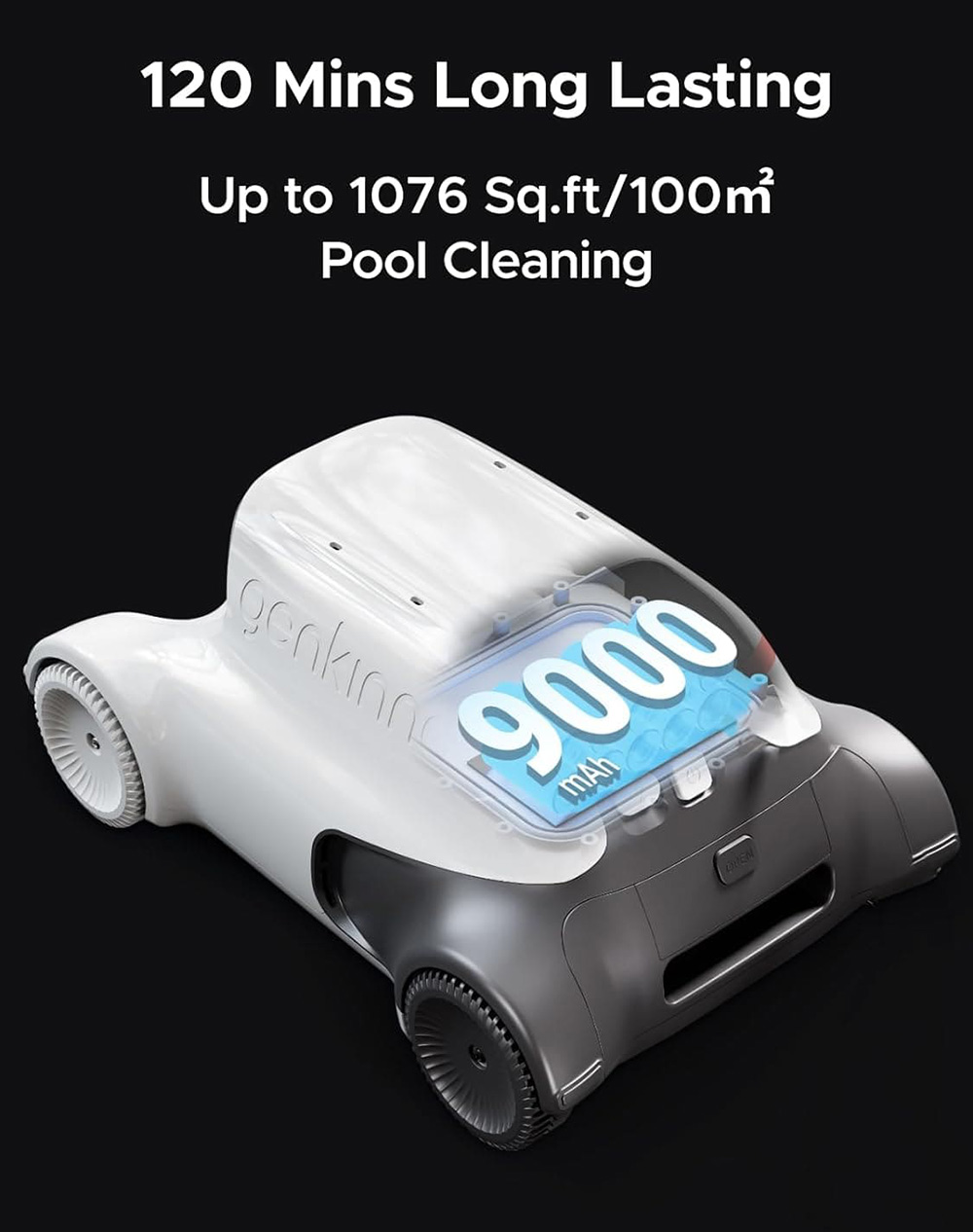 Genkinno P2 Master Kit Robot Pool Vacuum, 2500GPH Suction Power, 120 Mins Runtime, with Big Basket Capacity, App OTA & Remote Control, AdaptiveSuc Technology, for Up to 100㎡/1000 sq. ft, Grey - EU Plug